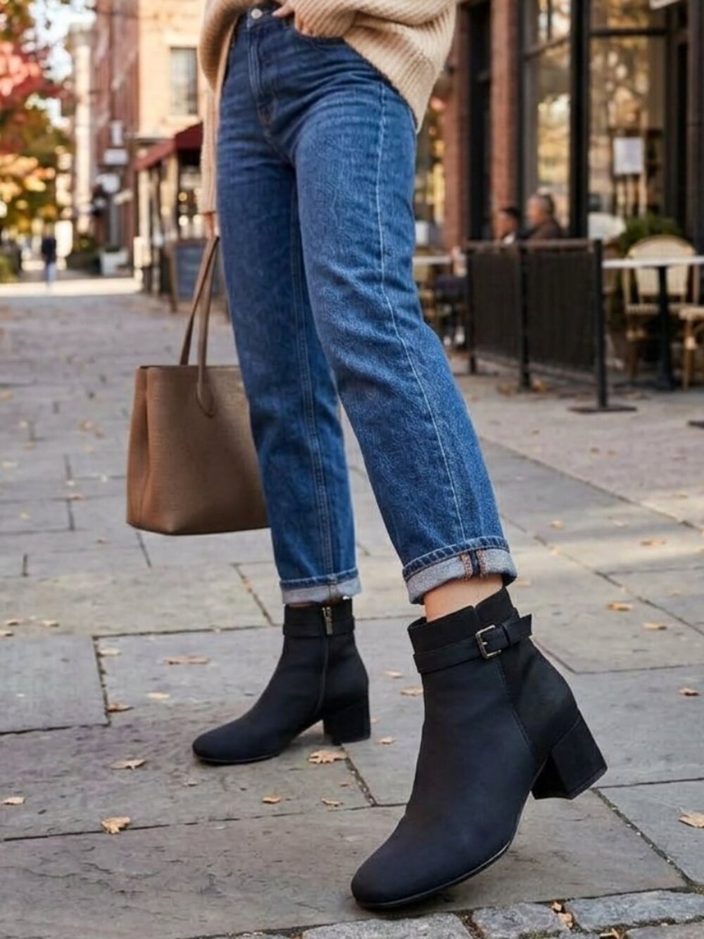 Unisa Black Block Heel Ankle Boots with Buckle Strap - Size 9W
